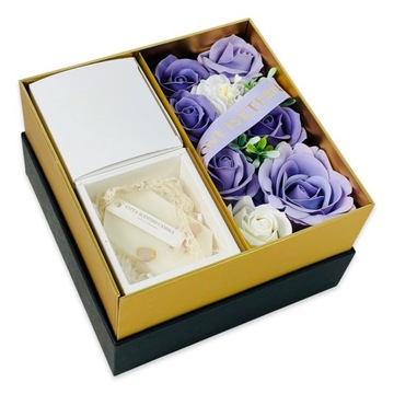 FLOWERBOX Z KWIATAMI MYDLANYMI ZAPACHOWY WOSK SOJOWY PREZENT KWIATY MYDLANE