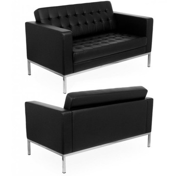 Sofa Kanapa Czarna Ekoskóra S2 Elegancka Premium Pikowana Salon Gabinet