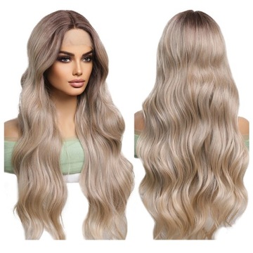 PERUKA blond brąz FALE jak naturalne LACE FRONT długie falowane włosy OMBRE