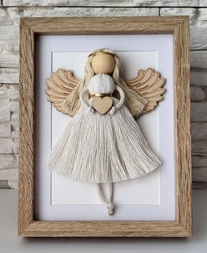 ANIOŁEK MAKRAMA W RAMCE NA CHRZEST, URODZINY, PAMIĄTKA CHRZTU PREZENT