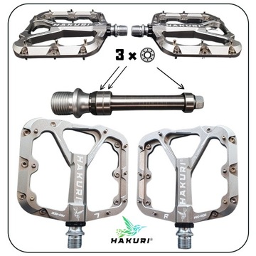PEDAŁY ROWEROWE HAKURI ALUMINIOWE 3 ŁOŻYSKA LEKKIE PLATFORMOWE MTB DH TRIAL