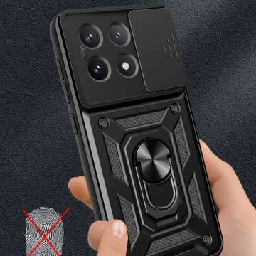 ЧЕРНЫЙ ТЕХЗАЩИТНЫЙ ЧЕХОЛ ДЛЯ КАМЕРЫ POCO X6 PRO 5G. КРЫШКА С ПОДСТАВКОЙ