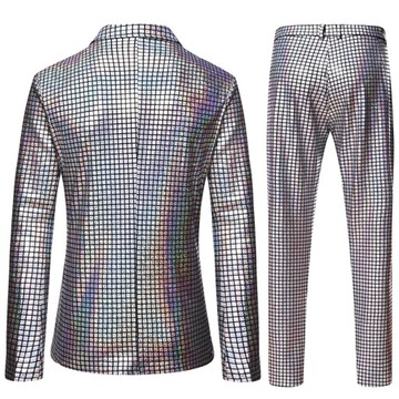 Mens Stage Prom Suits Shiny Rainbow Plaid Sequin J