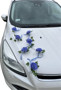 Dekoracja samochodu ozdoby na auto do ślubu NIEBIESKA goździki