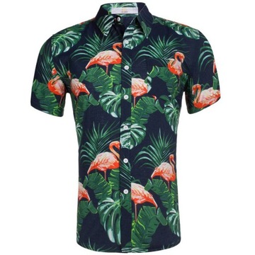 Koszula Hawajska Męska Na Lato Wakacje Przewiewna Bawełna Island Vibes r.XL