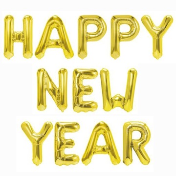BALONY FOLIOWE NAPIS HAPPY NEW YEAR NA SYLWESTRA