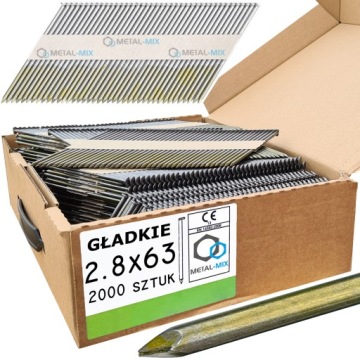 GWOŹDZIE GŁADKIE NA PAPIERZE 34° DO GWOŹDZIARKI 2,8x63 2000szt.