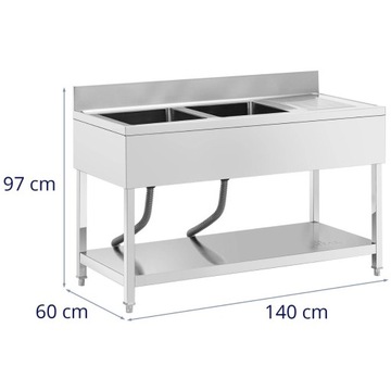 Раковина для бассейна, две чаши, с крылом, полкой и бортиком, 140 x 60 x 97 см