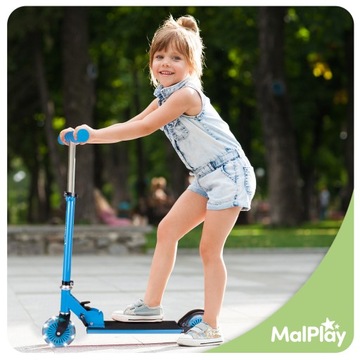 СКУТЕР 2 КОЛЕСА СВЕТОДИОДНОЕ ОСВЕЩЕНИЕ СИНИЙ РЕГУЛИРОВКА ВЫСОТЫ ТОРМОЗ СКЛАДНОЙ