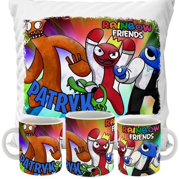 ZESTAW KUBEK PODUSZKA RAINBOW FRIENDS IMIĘ PREZENT