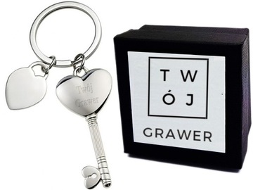 Brelok Klucz Serce do Kluczy Grawer + ETUI