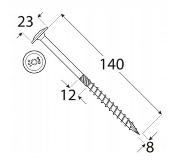 Шурупы столярные по дереву 8х140 TORX С ШАЙБОЙ ГОЛОВКОЙ DMX 50шт.