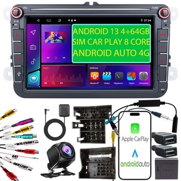 RADIO ANDROID 2DIN 4+64 GB LTE 4G VW PASSAT B6 B7 GOLF 5 V 6 VI SKODA SEAT