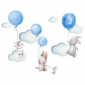 Naklejki na ścianę KRÓLICZKI CHMURKI BALONY dzieci