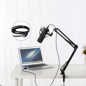 Mikrofon Studyjny USB Pojemnościowy Gamingowy + DUŻY Statyw XL + Filtr POP