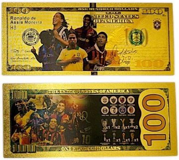 РОНАЛДИНЬО, красивая позолоченная коллекционная банкнота из ПВХ, ПОДАРОК ​​ДЛЯ ФАНАТЕЛЯ