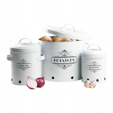 НАБОР ИЗ 3 КОНТЕЙНЕРОВ ДЛЯ ХРАНЕНИЯ ЛУКА, ЧЕСНОКА, КАРТОФЕЛЯ С КРЫШКАМИ