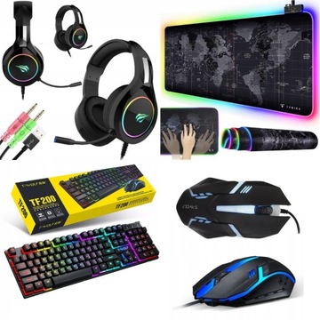 KLAWIATURA MYSZ PODKŁADKA SŁUCHAWKI RGB ZESTAW