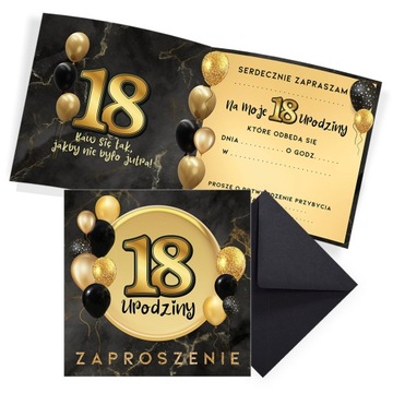 Zaproszenia na 18 Czarno Złote Z13_01 CZARNA Koperta