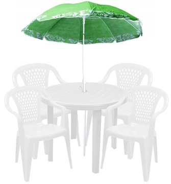 OGRODOWY BIAŁY ZESTAW 4 + 1 STOLIK KRZESŁO PARASOL