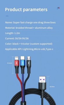 USB-КАБЕЛЬ 3В1 ЗАРЯДНОЕ УСТРОЙСТВО ДЛЯ IPHONE MICRO-USB USB-C 5A
