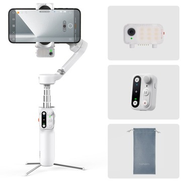 Gimbal 3-osiowy, wysięgnik do telefonu Hohem iSteady V3 Biały z lampą LED
