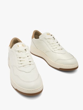 Półbuty sportowe skórzane buty damskie białe musztardowy element RYŁKO 36
