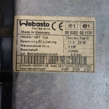 MAZDA 6 VI 2.0 DIESEL WEBASTO СТОЯНОЧНЫЙ ОБОГРЕВАТЕЛЬ 66724B 12V 26W 5KW