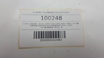 KLIKA ZADNÍ PRAVÁ VOLVO XC60 I 2011 452 EVROPA