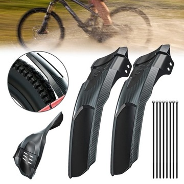 KOMPLET 2X GRUBSZY BŁOTNIKI ROWEROWE MTB PRZÓD TYŁ Z 8 KRAWATAMI