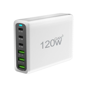 Зарядное устройство GaN мощностью 120 Вт, 200 Вт, 6 портов USB, тип C, зарядное устройство PD, быстрая зарядка 3.0 USB