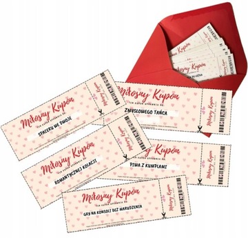VOUCHERY PRZYJEMNOŚCI KUPONY MIŁOŚCI PREZENT NA WALENTYNKI +KOPERTA