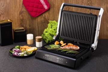 ЭЛЕКТРИЧЕСКИЙ ГРИЛЬ С РЕГУЛЯЦИЕЙ ТЕМПЕРАТУРЫ 5 ПРОГРАММ РАСШИРЯЕМЫЙ СВЕТОДИОД 2200ВТ