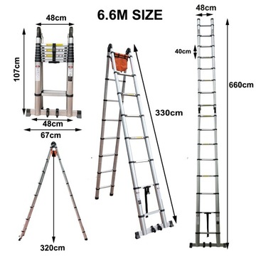 Алюминиевая складная телескопическая лестница 6M6+колесо+сумка для инструментов 21,7 фута