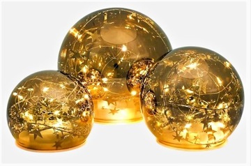 НАБОР ИЗ 3 ПРЕДМЕТОВ ДЕКОРАТИВНЫХ СВЕТОДИОДНЫХ СТЕКЛЯННЫХ КУПОЛОВ СЕРЕБРА СО ЗВЕЗДНЫМ МОТИФОМ