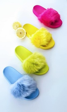 ZD800-96 ТАПОЧКИ НЕОНОВЫЕ С МЕХОМ СИНИЕ R38