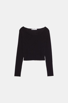 DZIANINOWY SWETER Z DEKOLTEM CZARNY ZARA 38/M