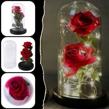 WIECZNA RÓŻA W SZKLE ŚWIECĄCA LED PREZENT DLA NIEJ NA DZIEŃ KOBIET MAMY