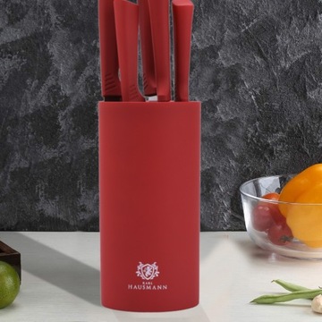 НАБОР КУХОННЫХ НОЖЕЙ В БЛОКЕ КРАСНЫЙ 6 ЭЛЕМЕНТОВ НОЖЕЙ С ТРУБКОЙ