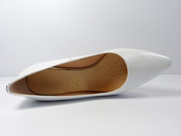 Perłowo białe eleganckie śłubne buty na wesele skórzane buty damskieSala 37