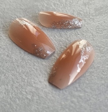 Paznokcie Sztuczne Tipsy Coffin Aura 3d Perełki Motyle Brokat Samoprzylepne