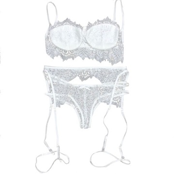 SEXY KOMPLET BIELIZNA KORONKA STANIK FIGI KOLORY