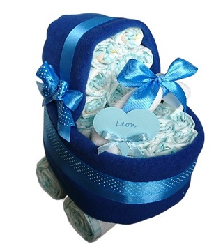 TORT Z PAMPERSÓW 2 PREZENT Z PIELUCH CHRZEST BABY SHOWER DUŻY WÓZEK