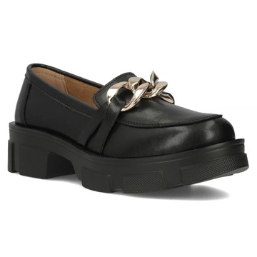 Buty damskie skórzane półuty na platformie Filippo łańcuch r.40