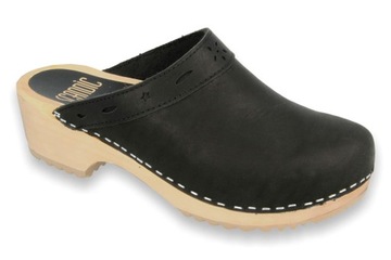 BLACK STRAP Chodaki drewniaki skórzane CZARNE 40