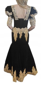 Welurowa suknia wieczorowa syrenka z koronką czarna