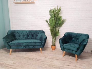 ZESTAW SKANDYNAWSKI SOFA 2+1 NOWOŚĆ KOLOR ZIELONY