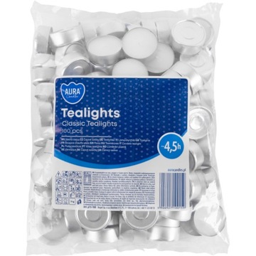 Podgrzewacze bezzapachowe tealight BISPOL Aura 4.5H CLASSIC 100szt.