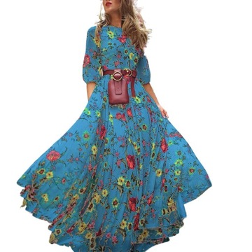 Wyjątkowa Sukienka W Stylu Boho Z Długim Dołem Elegancka Sukienka Maxi