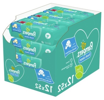 PAMPERS FRESH CLEAN WIPES ВЛАЖНЫЕ САЛФЕТКИ 12х52=624 ШТ.